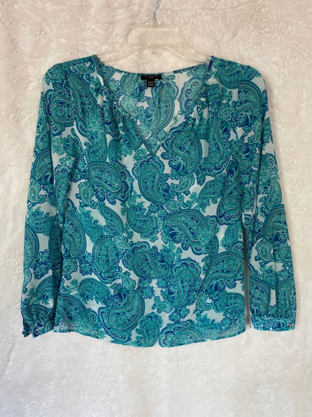 Ann Taylor Petite Lightweight Long Sleeve Paisley Blouse - Size XXSP